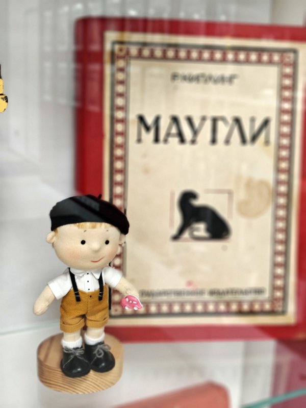 MAMO71: Маленький мальчик и книга «Маугли» в витрине
