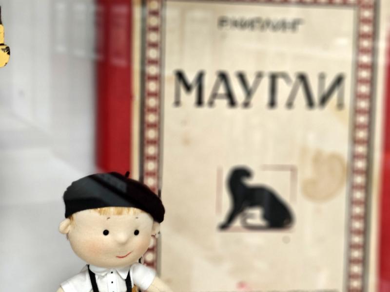 MAMO71: Маленький мальчик и книга «Маугли» в витрине