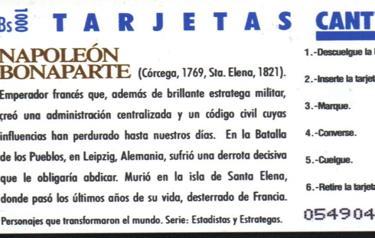 Napoleonic Phonecards: карточка с Бонапартом и инструкцией на испанском